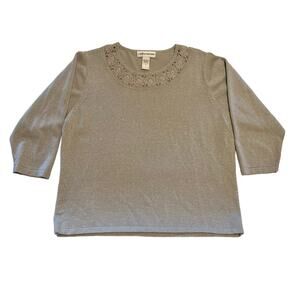 Cathy Daniels, Silver Crochet Neckline Acrylic Sweater, XL